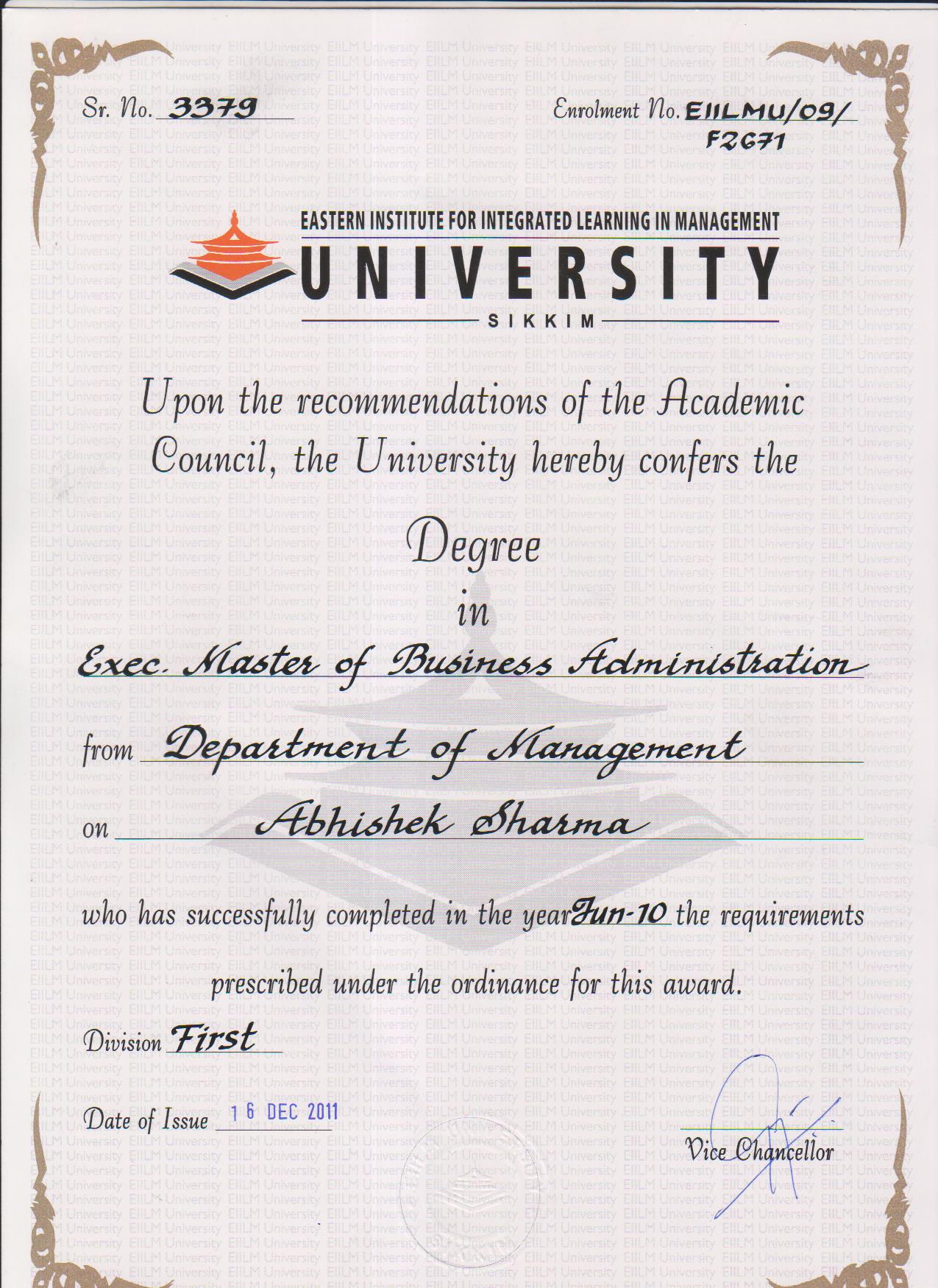 Degree Certificate S