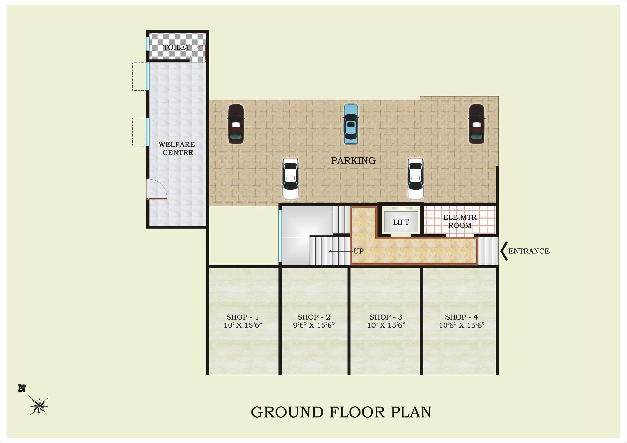 Ground Floor Plan With Parking And Commercial